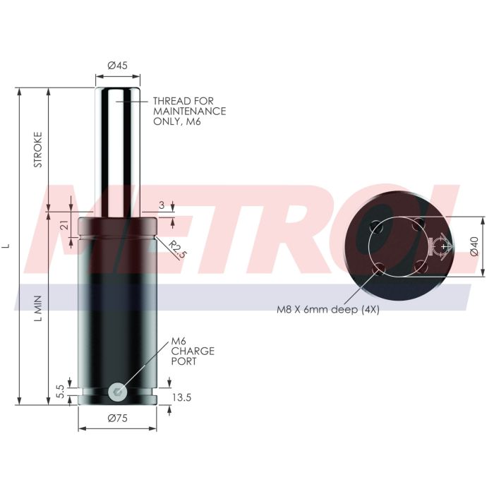 EX2400-016 Nitrogen Gas Spring, 2400daN Force