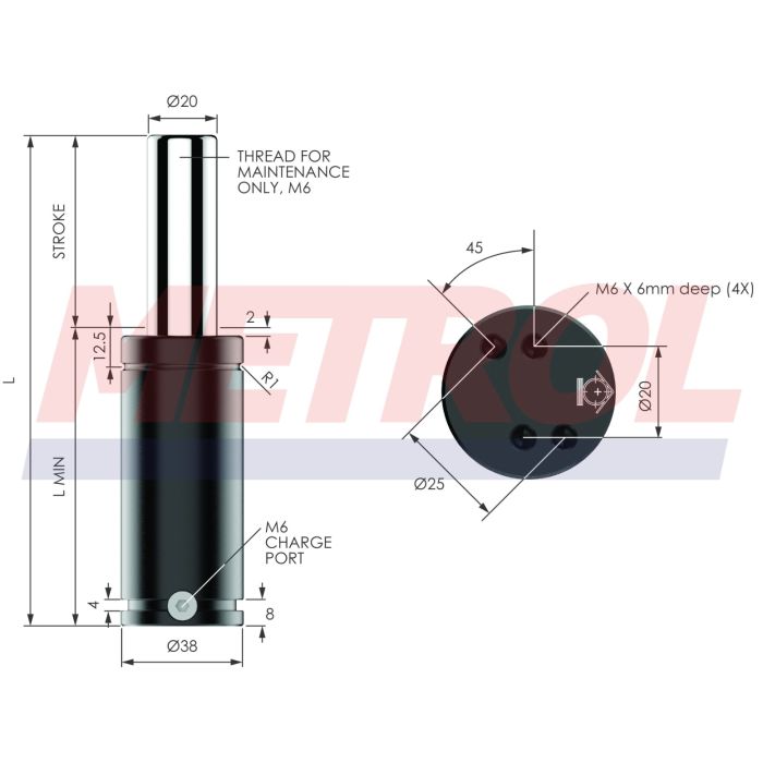 EX0500-010 Nitrogen Gas Spring, 500daN Force