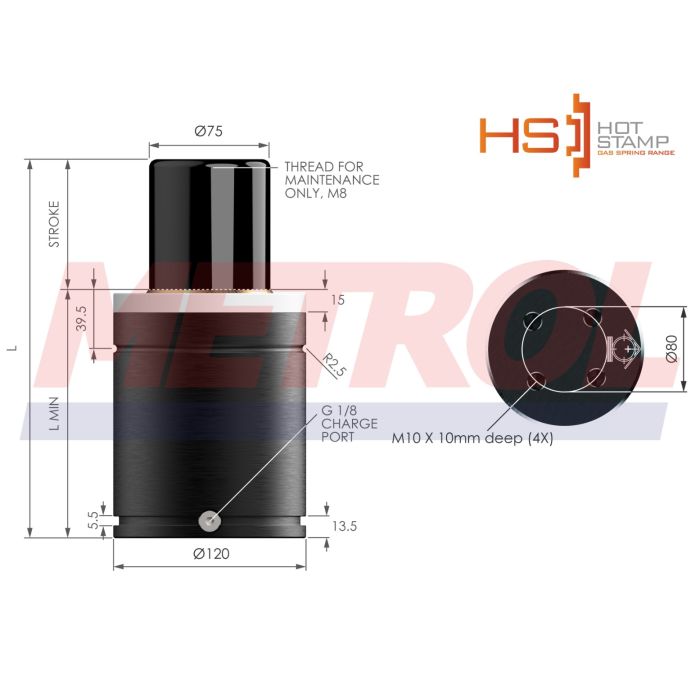 HS-EX6600-050 Nitrogen Gas Spring, 6630daN Force