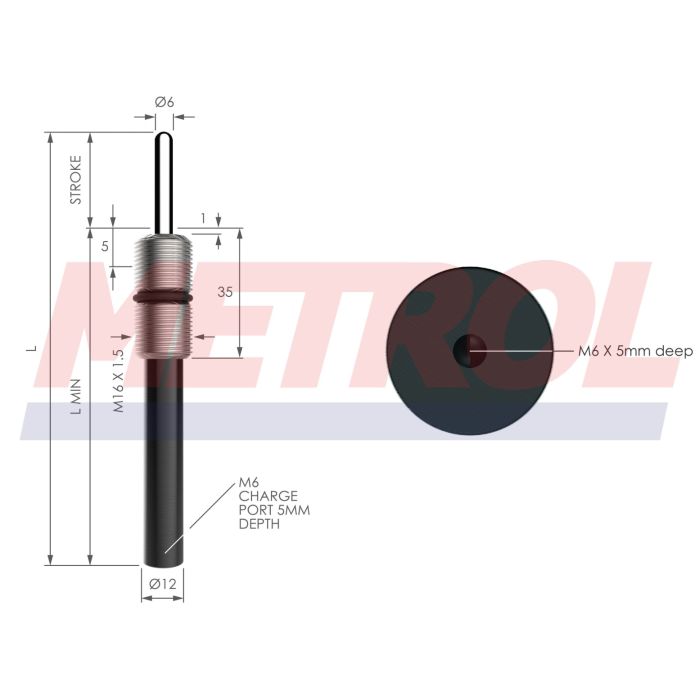 MNE16-1.5-075-010 Ejector Gas Spring, 21daN Force