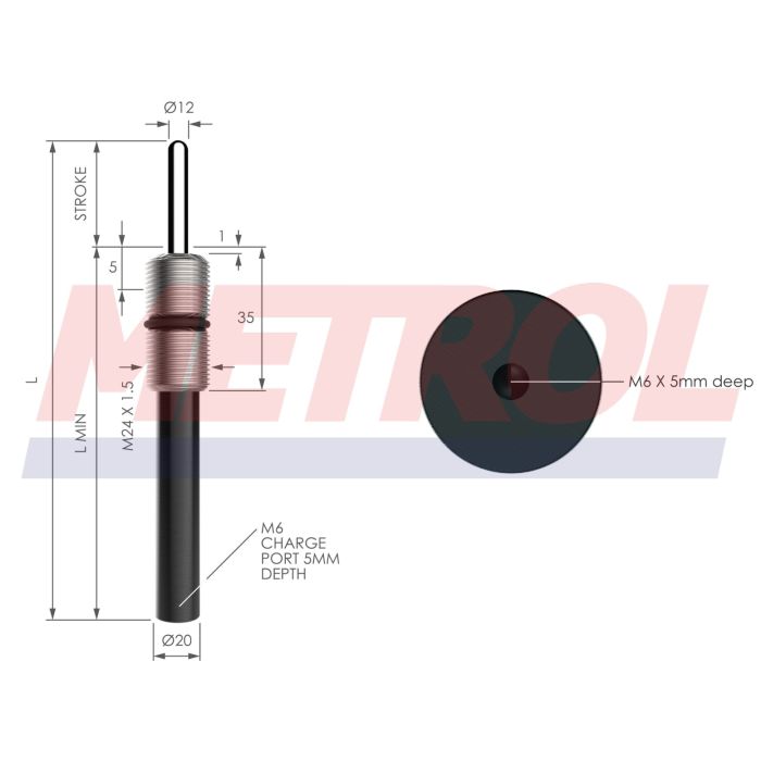 MNE24-1.5-020-010 Ejector Gas Spring, 23daN Force