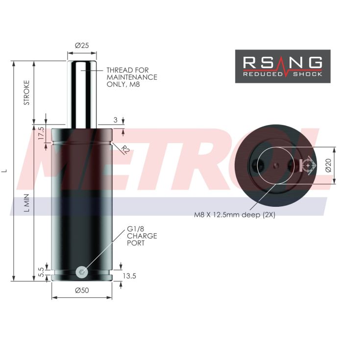Metrol RSNG0750038 Nitrogen Gas Spring with an initial force of 740