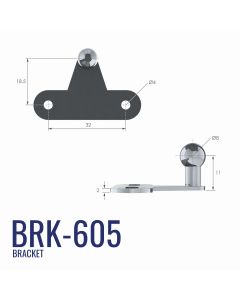 BRK-605 8mm Ball Stud Triangular Bracket with 32mm Fixing Centres in Steel