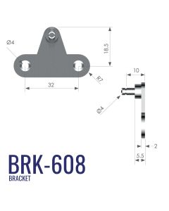 BRK-608 4mm Pin Stud Triangular Bracket with 32mm Fixing Centres in Steel