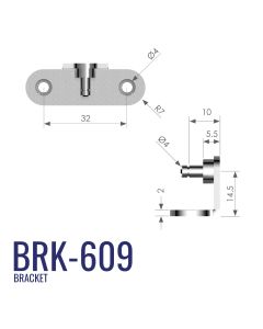 BRK-609 4mm Pin Stud Right Angled Bracket with 32mm Fixing Centres in Steel
