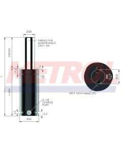 G-EX1000-025 Nitrogen Gas Spring, 1000daN Force