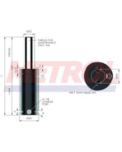 G-EX0750-025 Nitrogen Gas Spring, 750daN Force