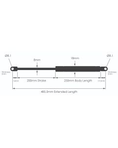 NS-FF-WE-8-200 Fixed Force Gas Strut with Welded Eyes
