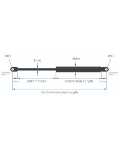 NS-FF-WE-8-220 Fixed Force Gas Strut with Welded Eyes