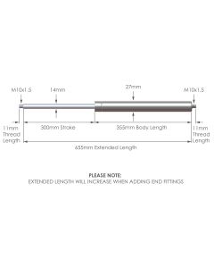 NS-SS-FF-14-300 Stainless Steel 316 Fixed Force Gas Strut