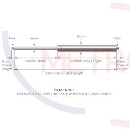 NS-SS-FF-6-100 Stainless Steel 316 Fixed Force Gas Strut