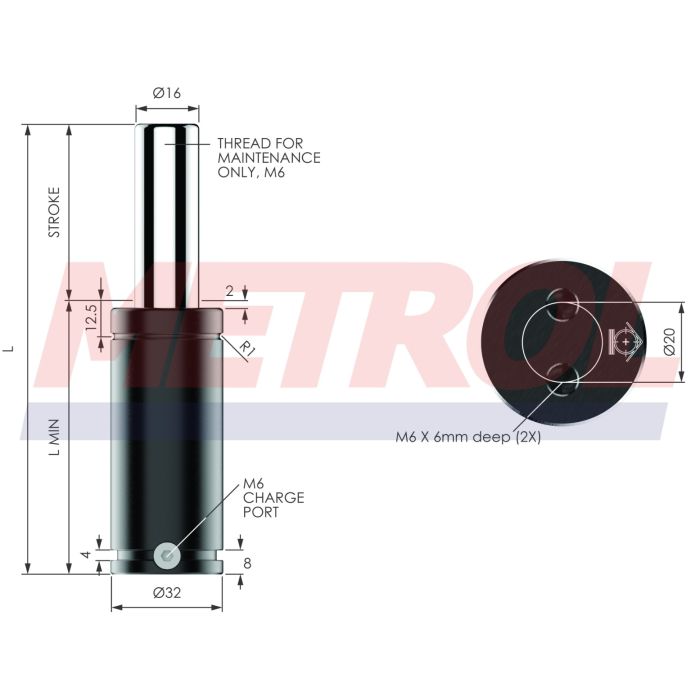 EX0360-125 Nitrogen Gas Spring, 360daN Force