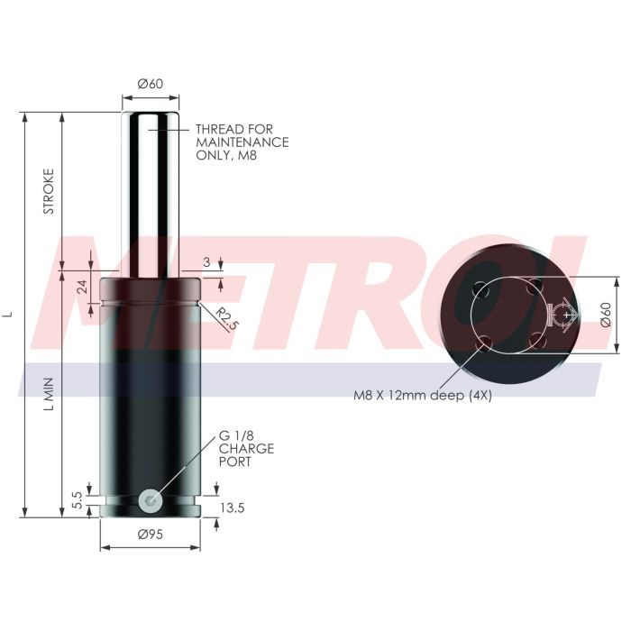 EX4200-038 Nitrogen Gas Spring, 4200daN Force