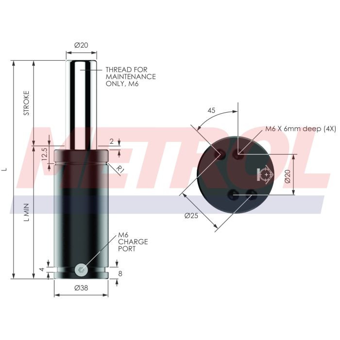 EX0500-063 Nitrogen Gas Spring, 500daN Force
