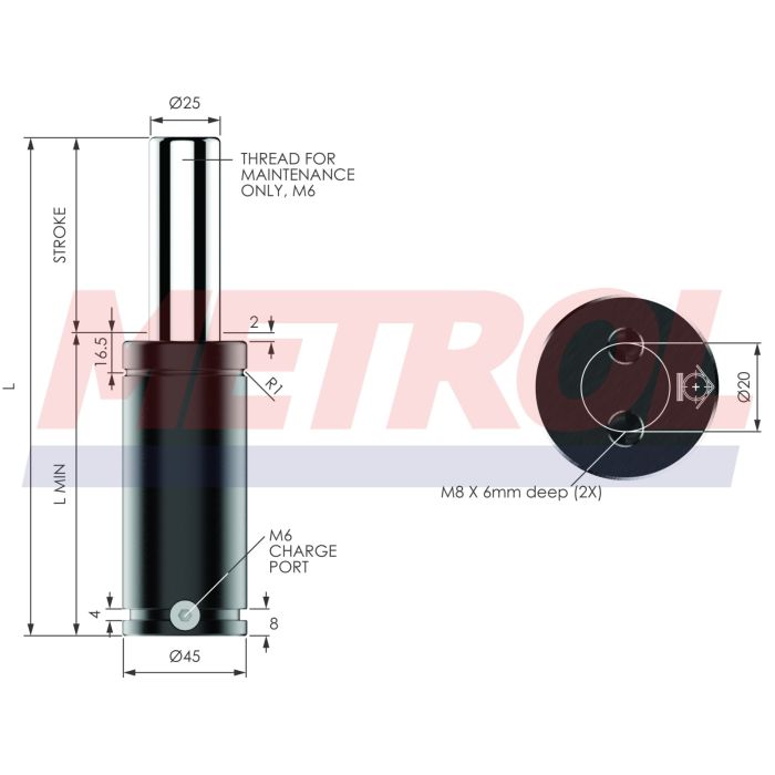 EX0750-010 Nitrogen Gas Spring, 740daN Force