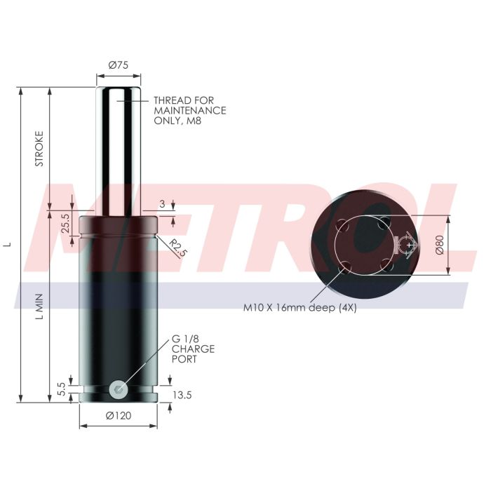 G-EX6600-032 Nitrogen Gas Spring, 6630daN Force