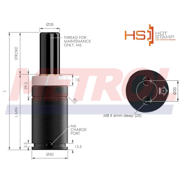 HS-EX1000-038 Nitrogen Gas Spring, 920daN Force