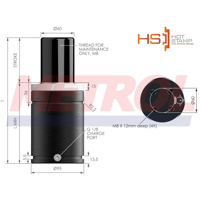 HS-EX4200-025 Nitrogen Gas Spring, 4200daN Force