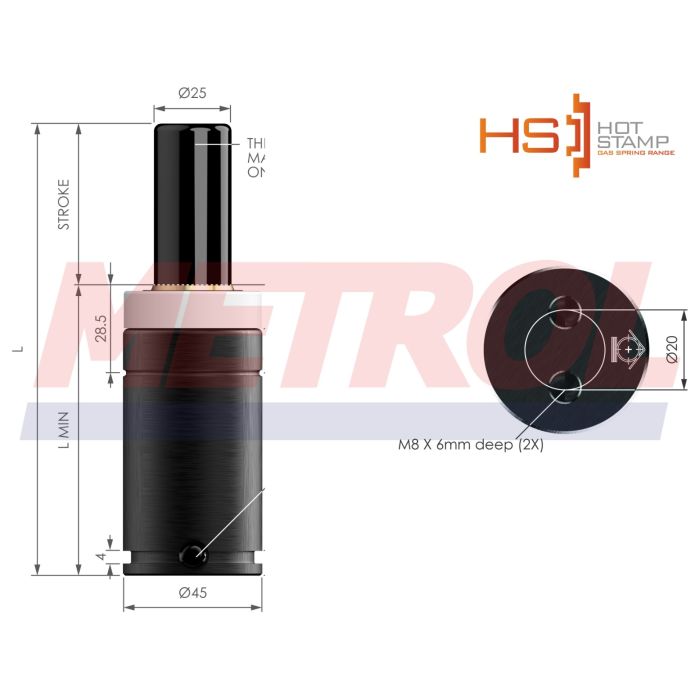 HS-EX0750-100 Nitrogen Gas Spring, 740daN Force