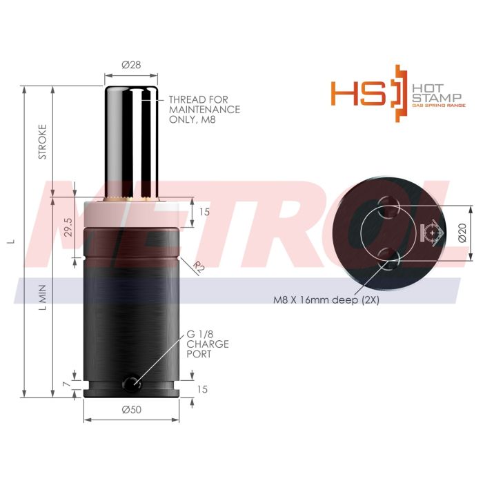 HS-MX1000-160 Nitrogen Gas Spring, 920daN Force