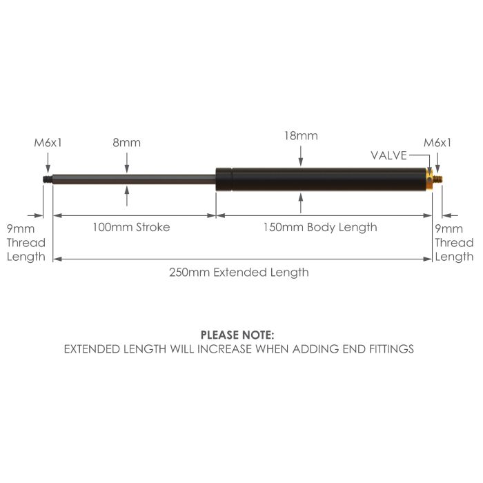 NS-V-8-100 Variable Force Gas Strut